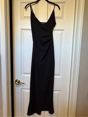 SHEIN Black Draped Maxi Slip Dress